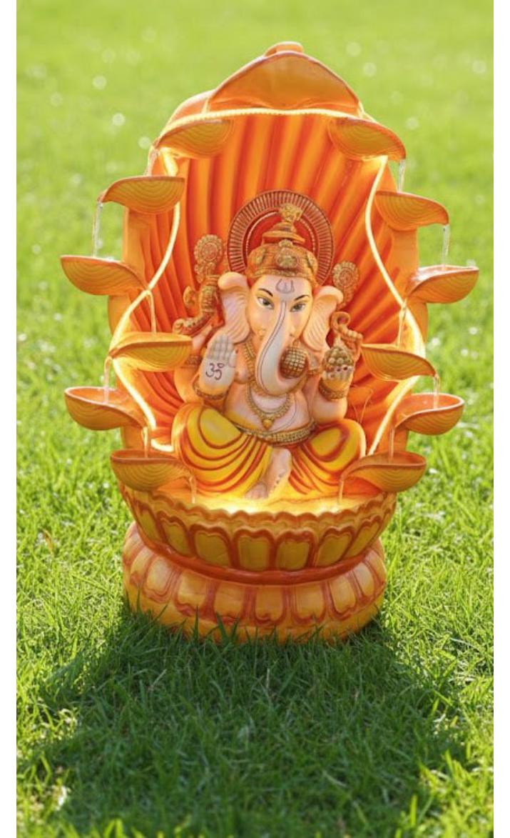 Ganesha Water Fountain Statue, Yellow Decoration Gift Gifting with LED Lights Water Pump (Orange)