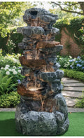 Decorative Rock Water Fountain for Home & Garden 4 FT 9 INCH | Multi-Tier Stone Finish Waterfall Showpiece with LED Light | Indoor Outdoor Tabletop Fountain