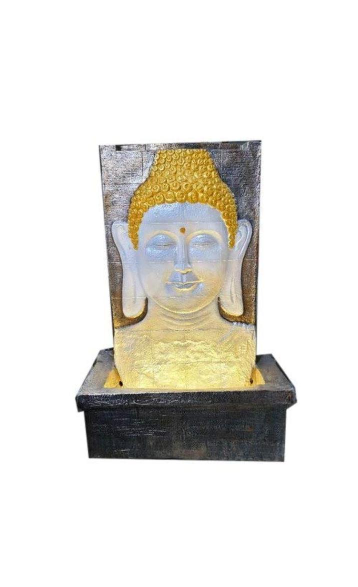 Outdoor Big Size Garden Buddha Face Wall Fountain, Terracotta Finish, 3.3 Feet with Led Lights Water Pump
