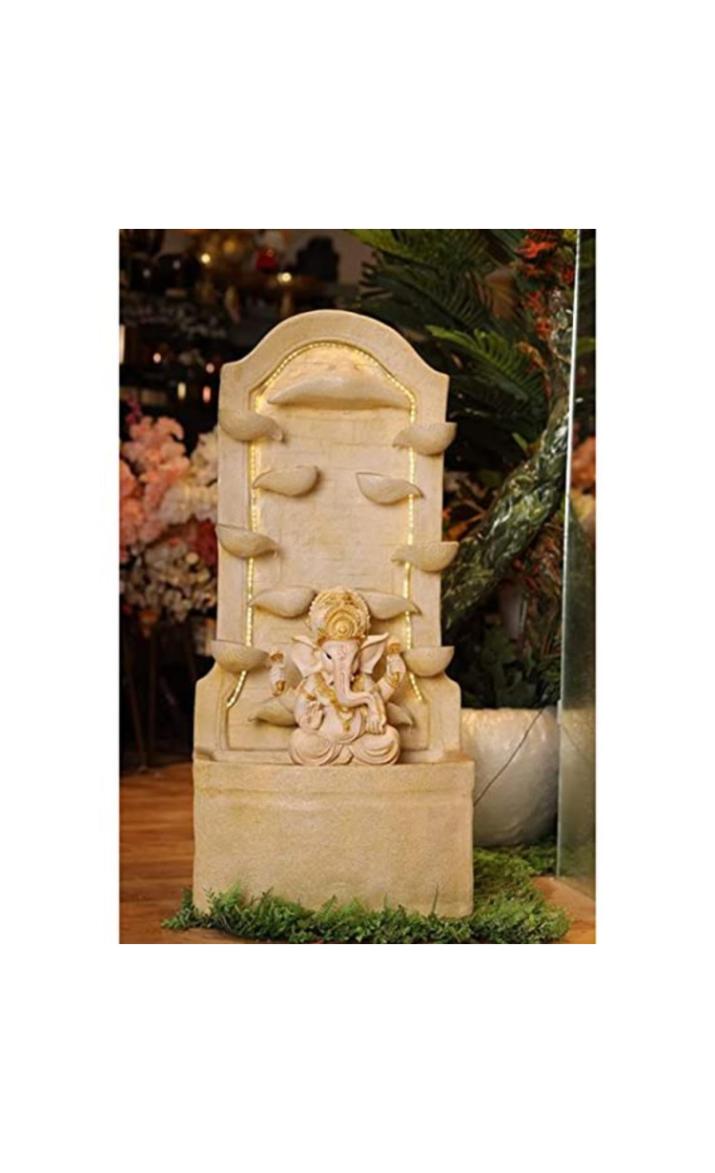 Water Fountain Outdoor Big Size Garden Buddha Face Wall Fountain, Terracotta Finish, 3.3 Feet with Led Lights Water Pump