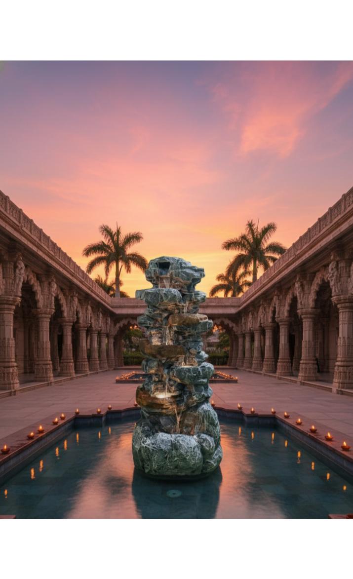 Decorative Rock Water Fountain for Home & Garden 4 FT 9 INCH | Multi-Tier Stone Finish Waterfall Showpiece with LED Light | Indoor Outdoor Tabletop Fountain