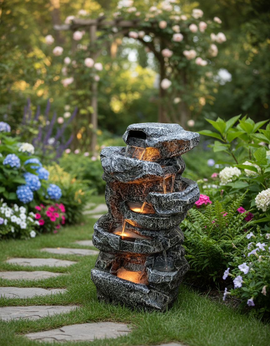 Double Spiral Sandstone Fiber Water Fountain