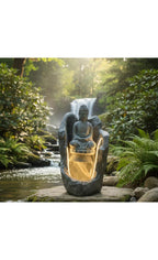 2.3feet Buddha Water Fountain with LED Lights | Indoor Outdoor Decorative Showpiece for Home, Office, Temple & Garden Decor(Off White)