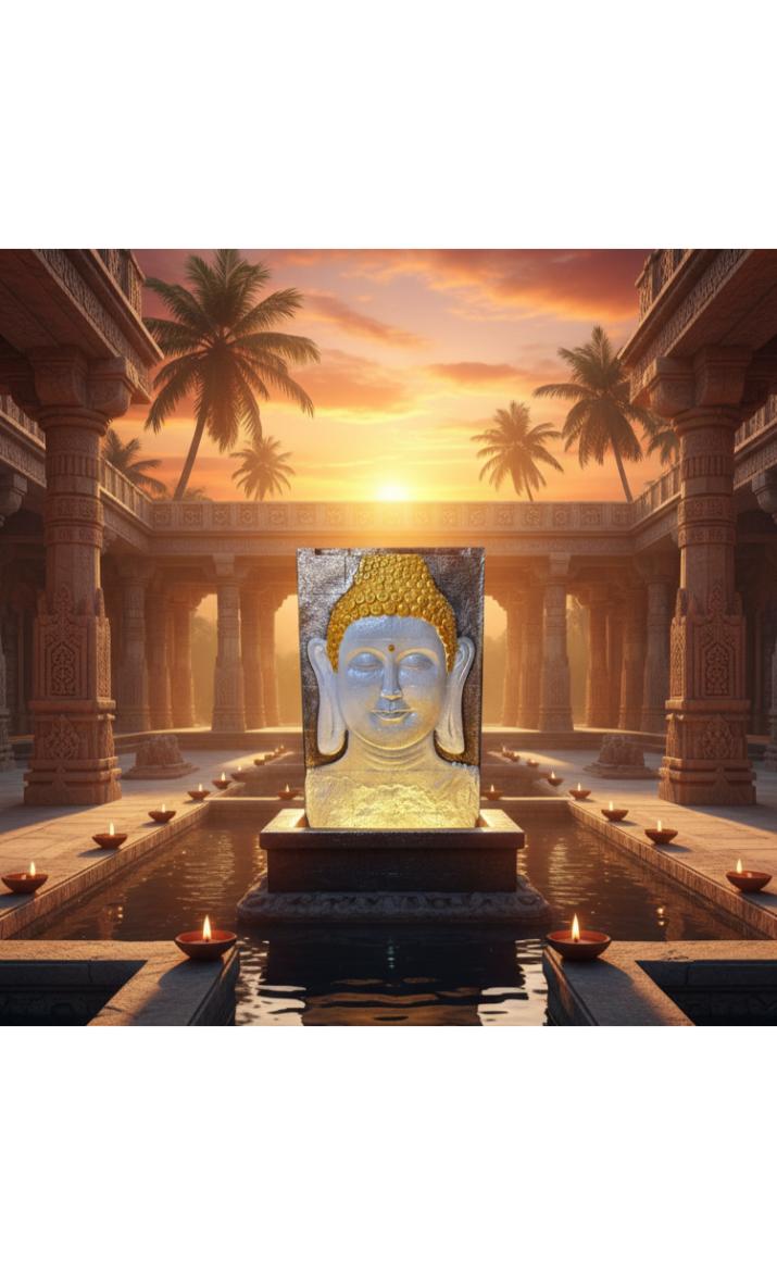 Outdoor Big Size Garden Buddha Face Wall Fountain, Terracotta Finish, 3.3 Feet with Led Lights Water Pump