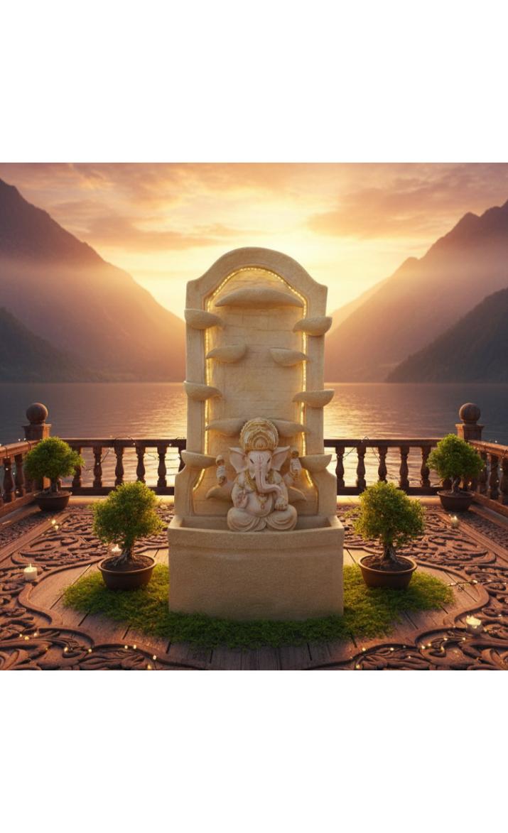 Water Fountain Outdoor Big Size Garden Buddha Face Wall Fountain, Terracotta Finish, 3.3 Feet with Led Lights Water Pump