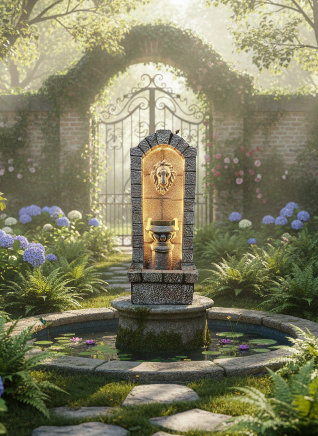 Mini Lion LED Water Fountain – Tabletop Home & Office Décor (Brown)