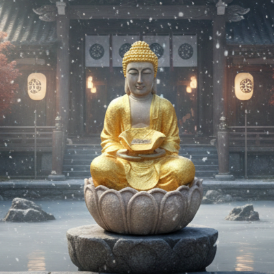 Golden Buddha Water Fountain with Warm LED – Home & Garden Décor