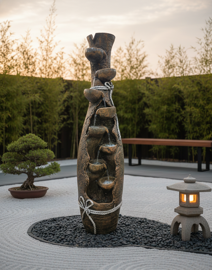Tall Vase Style 7-Tier LED Water Fountain – Indoor & Outdoor Décor