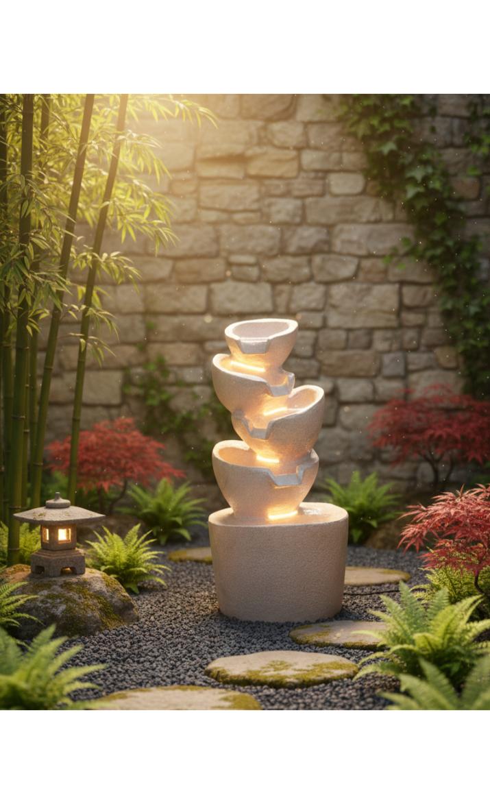 5 Layer 2.4 feet Stacked Pot Water Fountain for Home, Office, Garden Beige Color