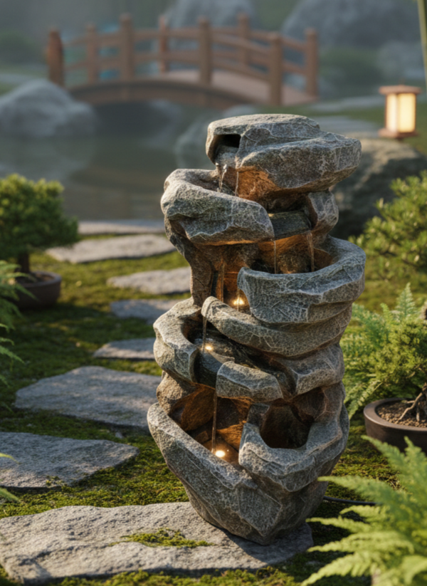 Water Fountain Double Spiral Rock Look Fiber Water Fountain