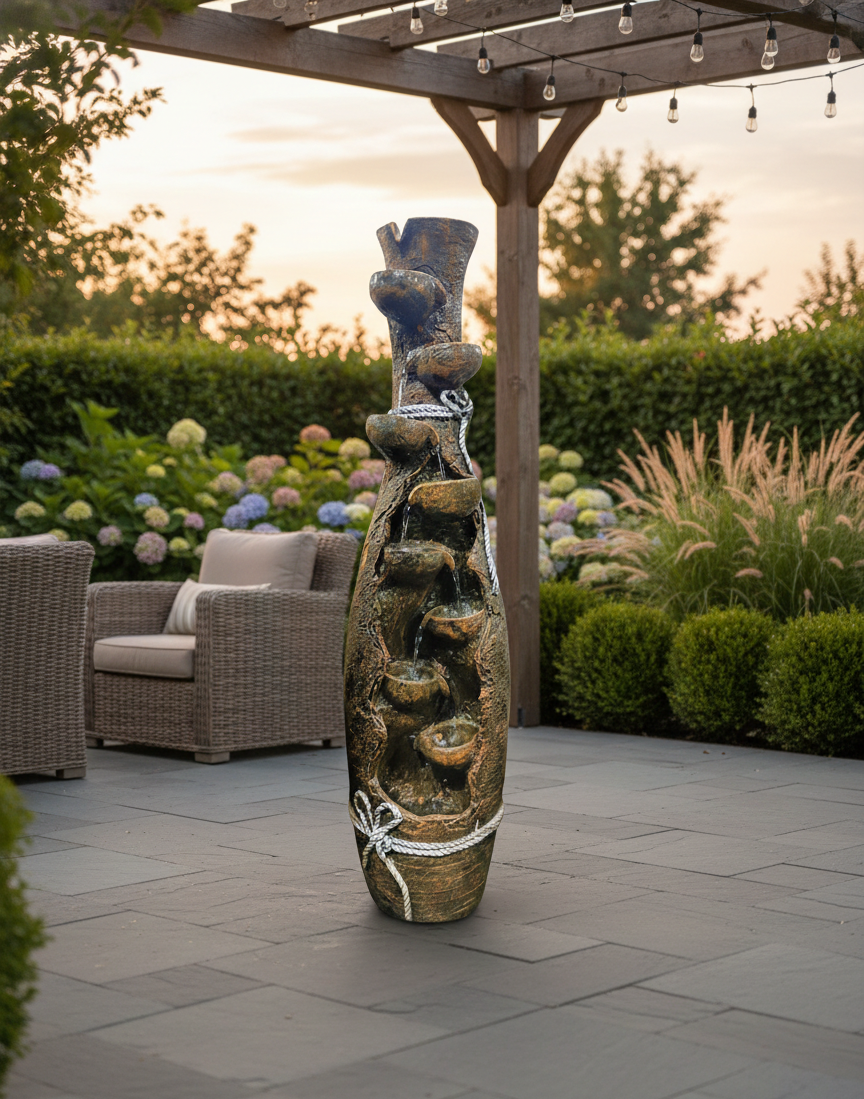 Tall Vase Style 7-Tier LED Water Fountain – Indoor & Outdoor Décor