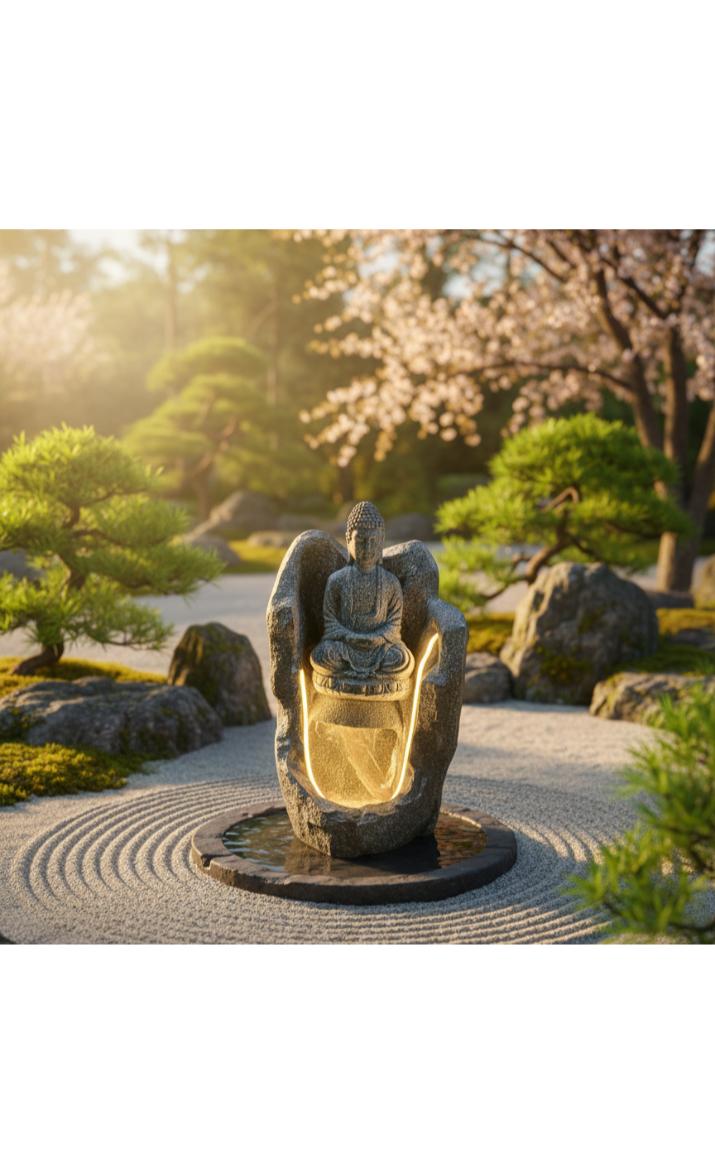 2.3feet Buddha Water Fountain with LED Lights | Indoor Outdoor Decorative Showpiece for Home, Office, Temple & Garden Decor(Off White)