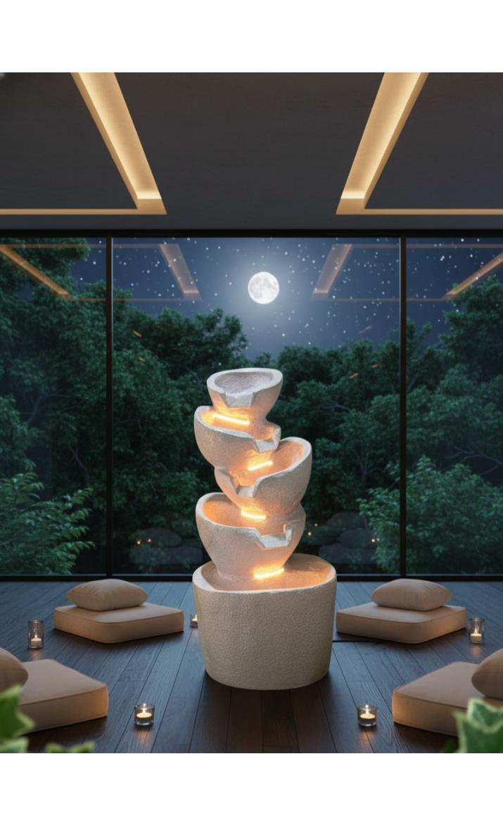 5 Layer 2.4 feet Stacked Pot Water Fountain for Home, Office, Garden Beige Color