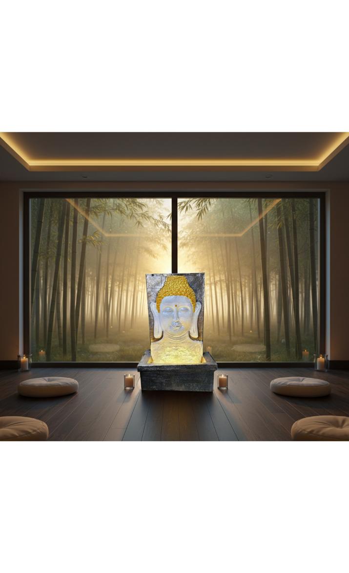 Outdoor Big Size Garden Buddha Face Wall Fountain, Terracotta Finish, 3.3 Feet with Led Lights Water Pump