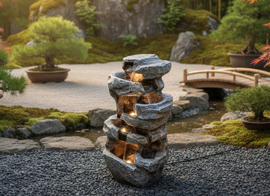 Water Fountain Double Spiral Rock Look Fiber Water Fountain
