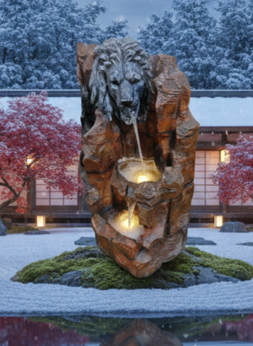 Lion Head Water Fountain 3 FT | with LED Lights
