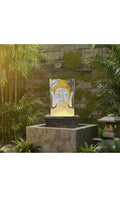 Outdoor Big Size Garden Buddha Face Wall Fountain, Terracotta Finish, 3.3 Feet with Led Lights Water Pump