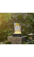 Outdoor Big Size Garden Buddha Face Wall Fountain, Terracotta Finish, 3.3 Feet with Led Lights Water Pump