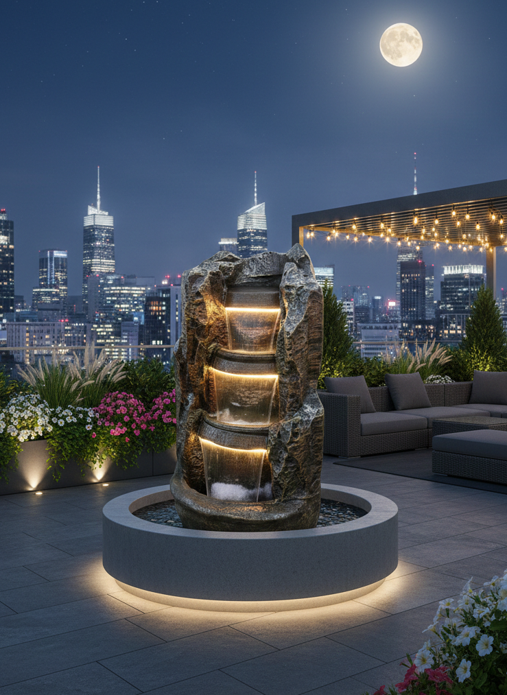 Rock Style 4-Tier Cascading Waterfall Fountain with LED