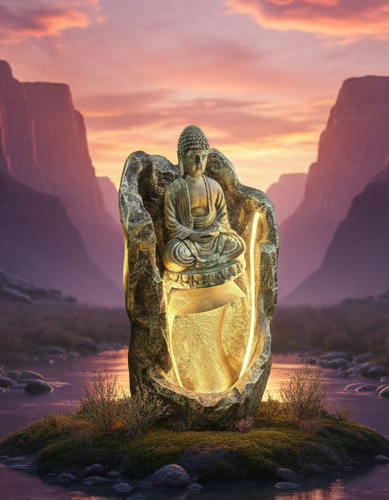 Buddha LED Water Fountain – Home & Garden Décor (Golden)
