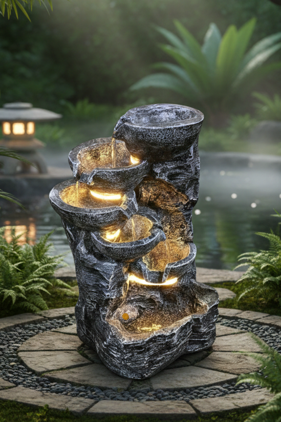 Rock Style LED Water Fountain – Indoor & Outdoor Décor (Black)