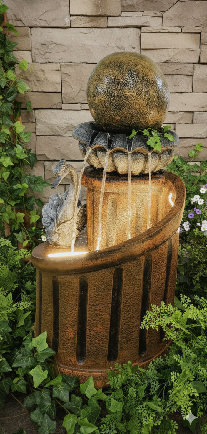 Modern Piller Design with Duck and Ball Fiber Water Fountain