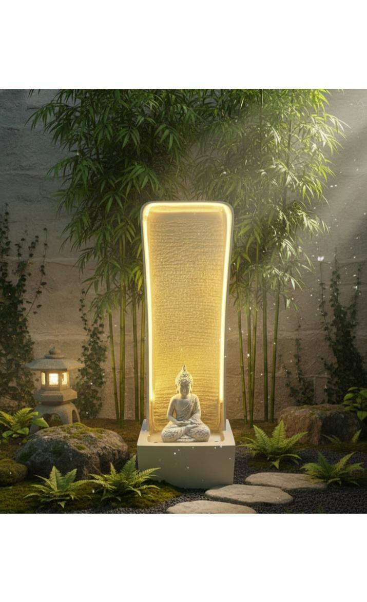 3feet Water Fountain Cream Buddha Garden Water Fountain Indoor Outdoor Fountain for Home Office Living Room Decor with LED Lights and Water Pump