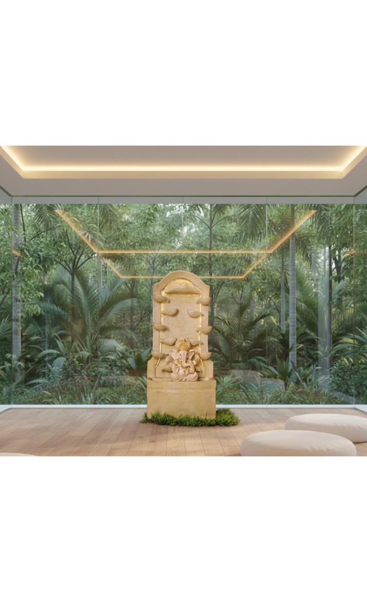 Water Fountain Outdoor Big Size Garden Buddha Face Wall Fountain, Terracotta Finish, 3.3 Feet with Led Lights Water Pump