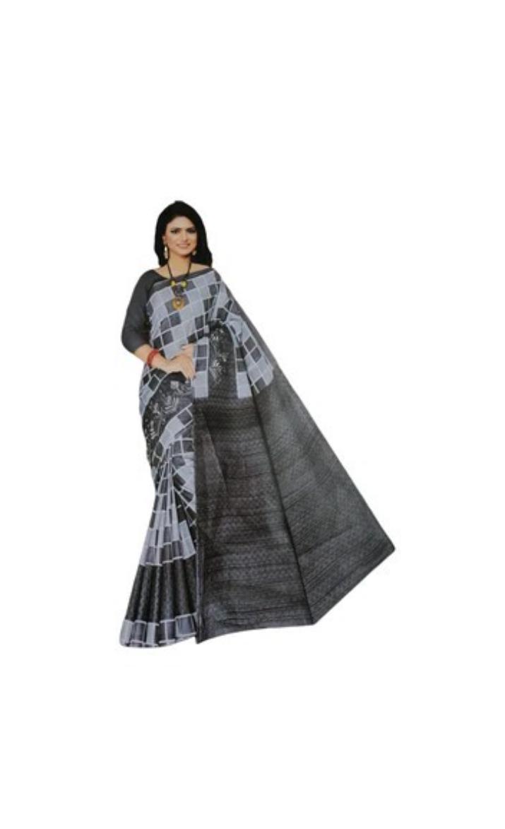 Gephical Women's Bandhani Printed, Jari Border Poly Cotton Saree without Blouse